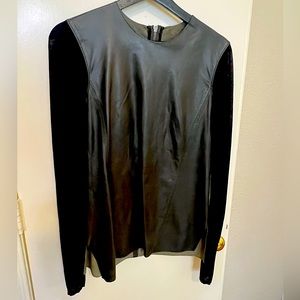 Helmut Lang black leather and fabric sleeved top size Medium